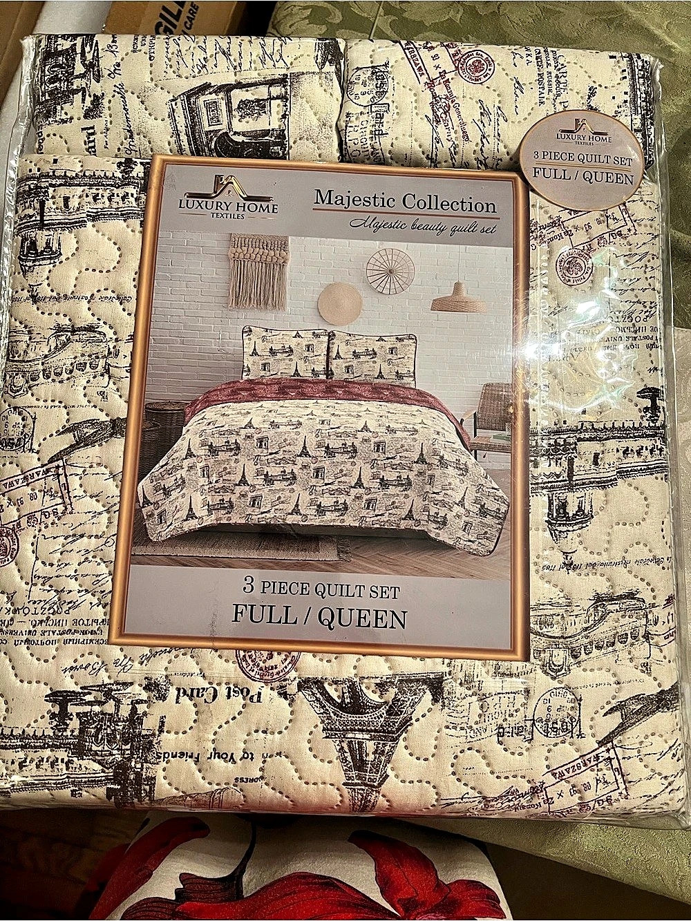 Luxury Home Majestic Collection 3-Piece Geometric Quilt Set Full/Queen NWT